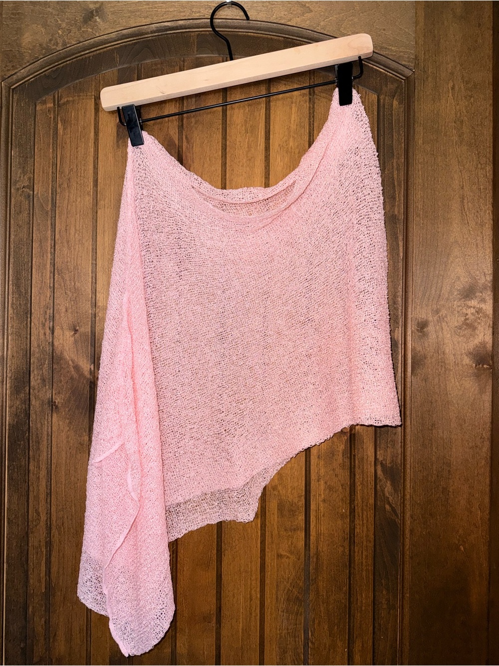 Light Pink Knit Asymmetric Women's Poncho